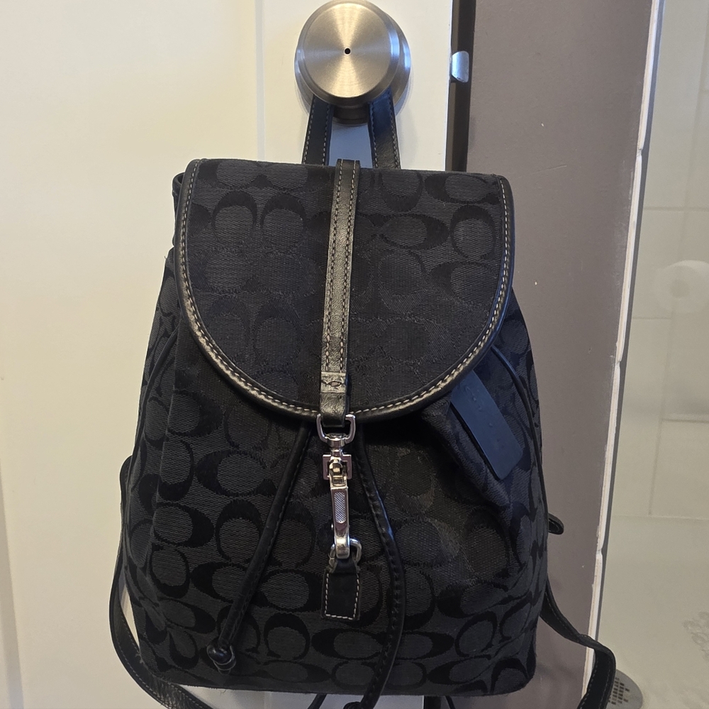 Coach Black  Signature Canvas & Leather Backpack,Tote, Shoulder Bag